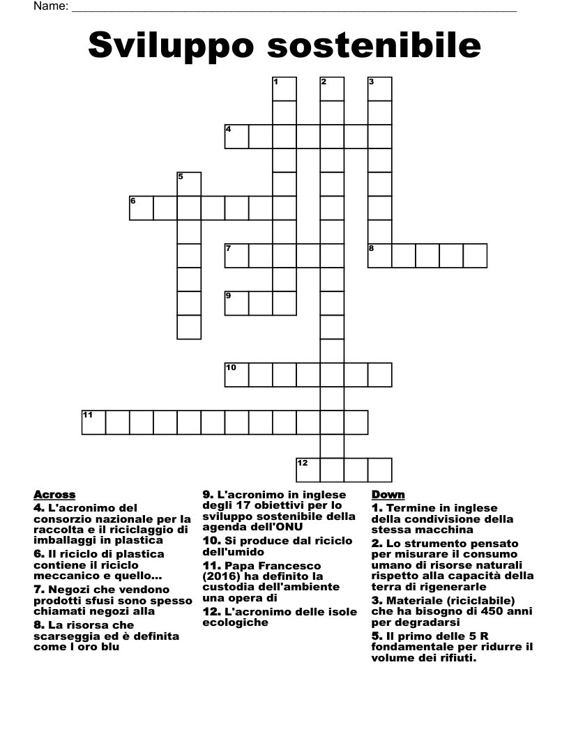 Sviluppo sostenibile Crossword