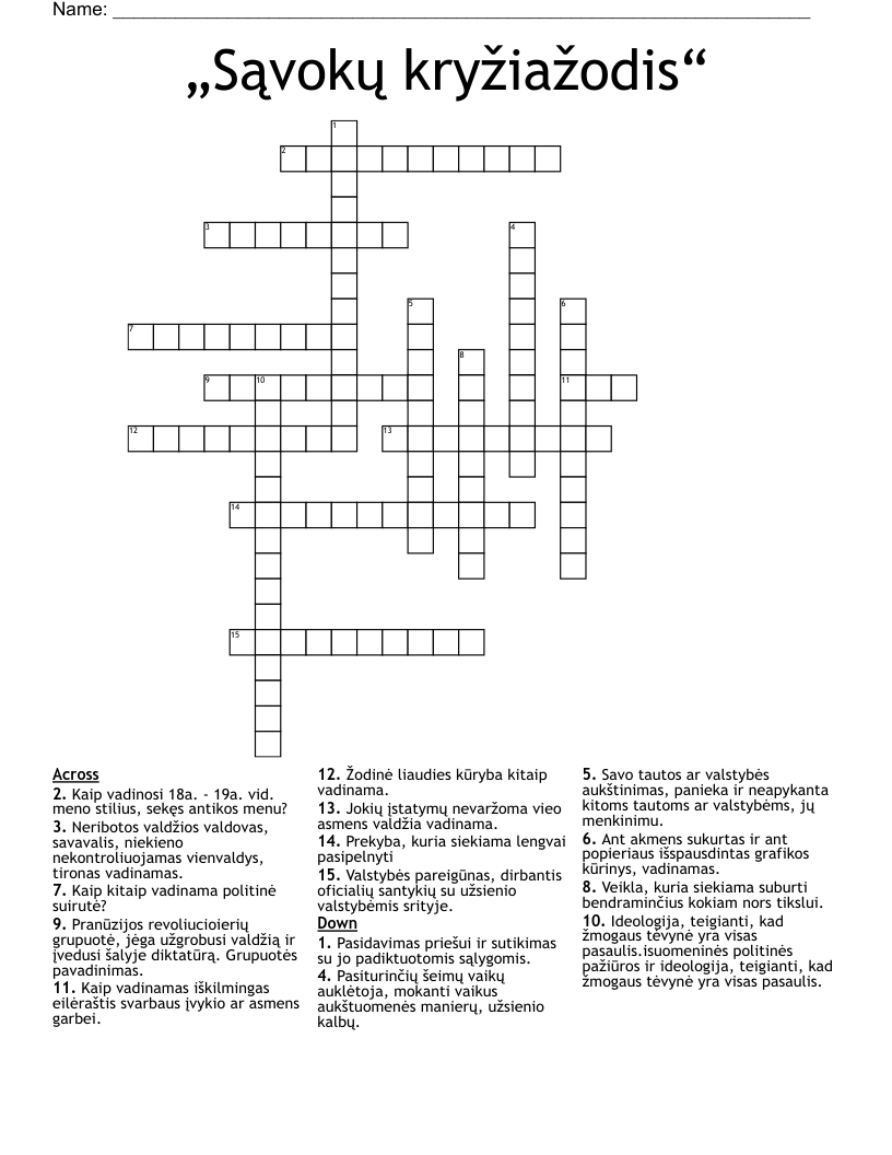 „Sąvokų kryžiažodis“ Crossword