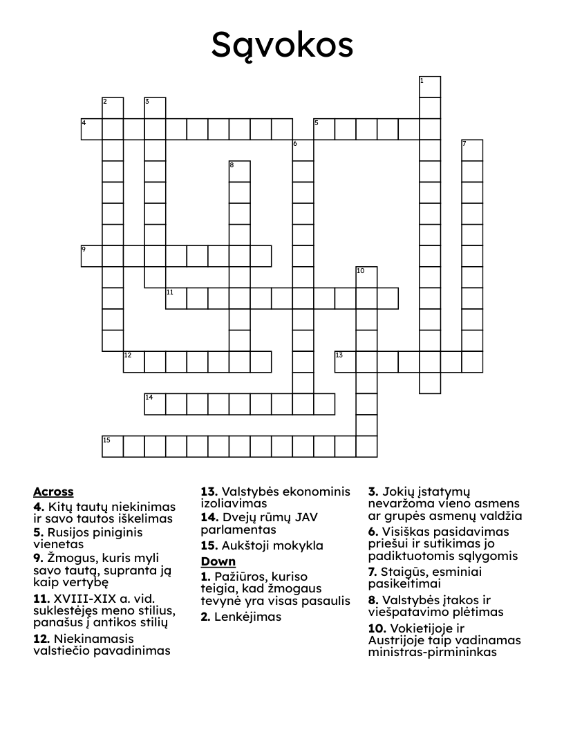 Sąvokos Crossword