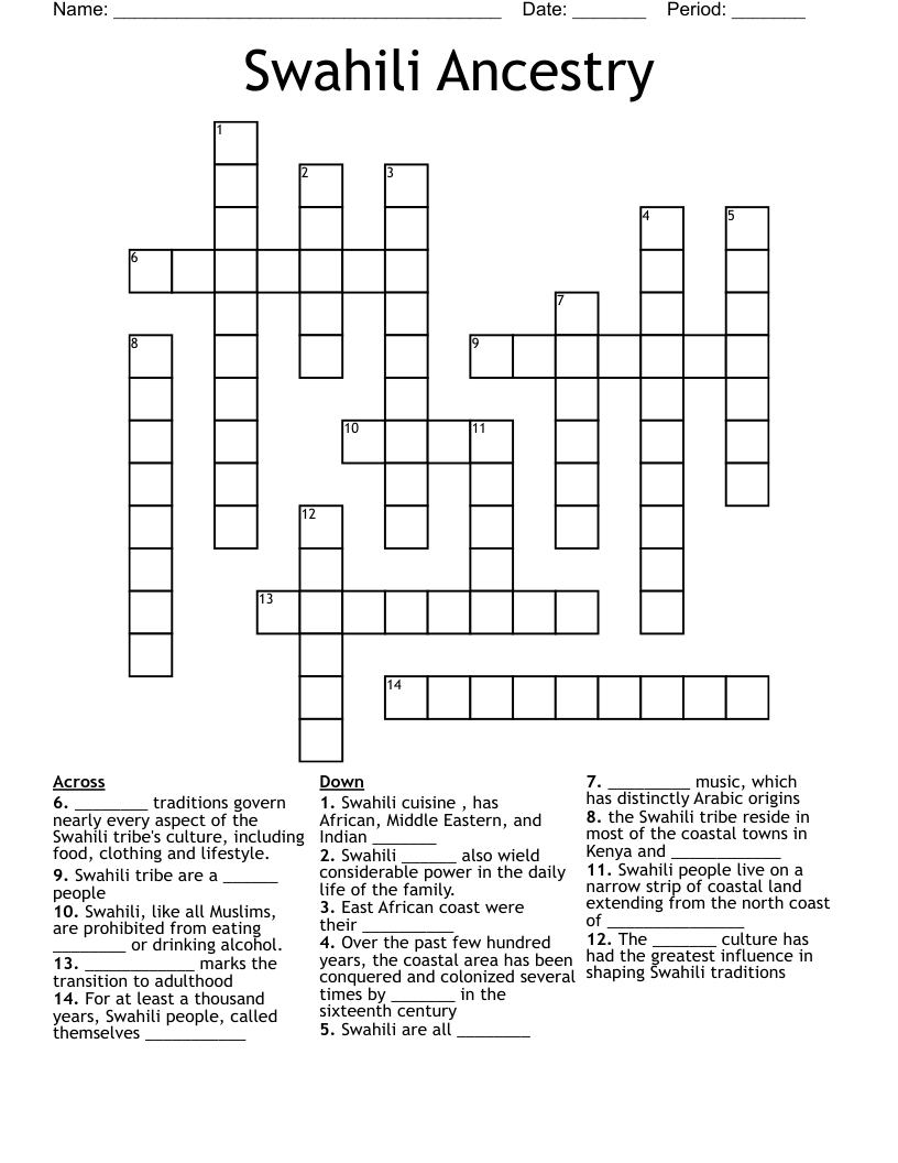 Swahili Ancestry Crossword
