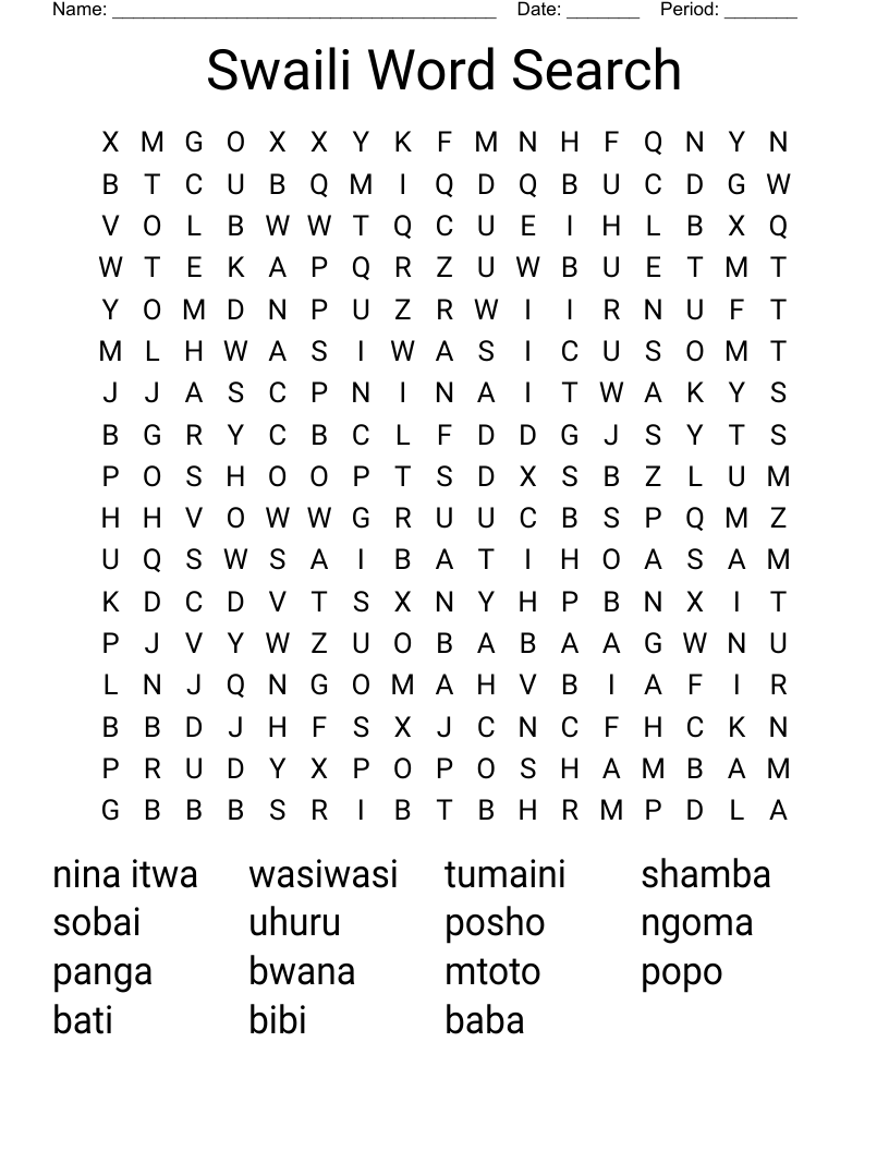 Swaili Word Search