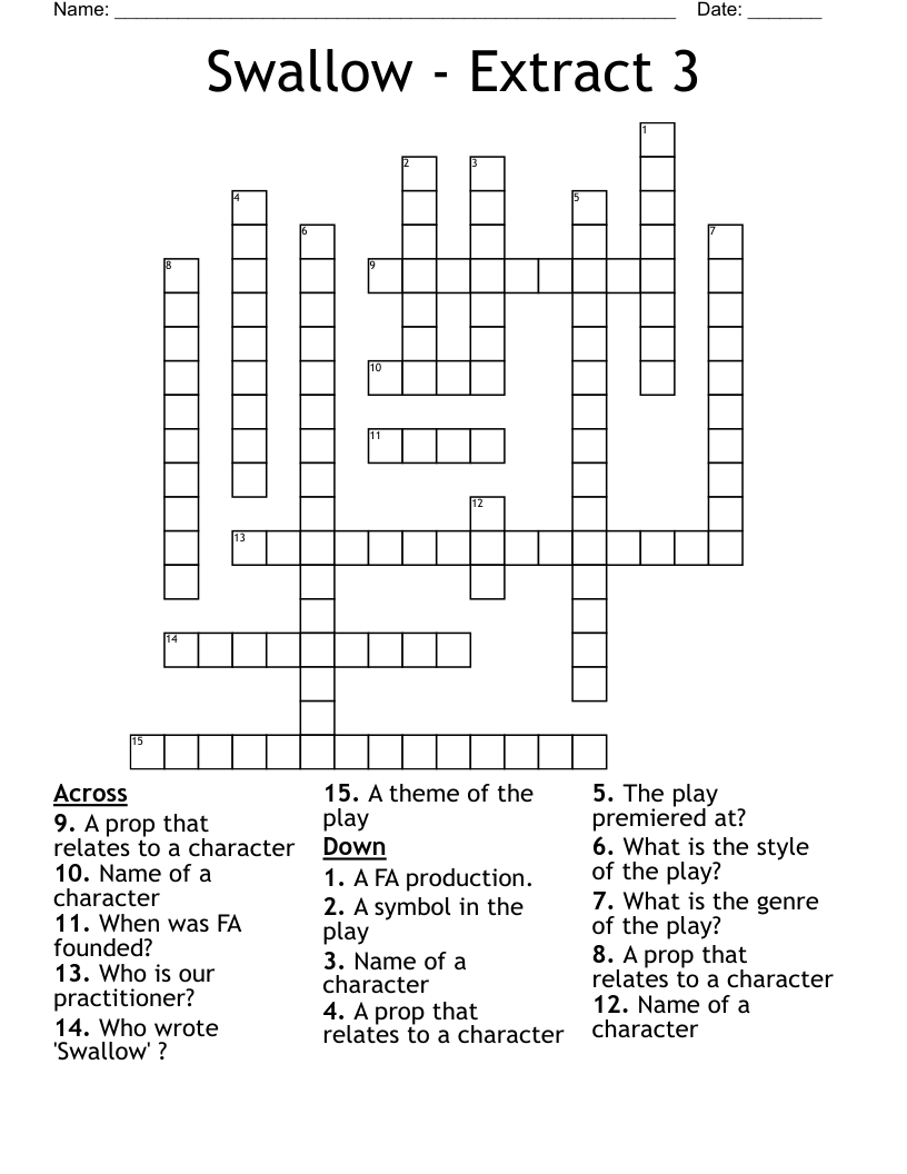Swallow - Extract 3  Crossword