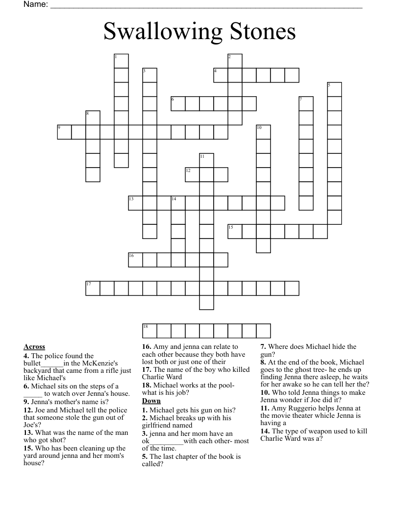 Swallowing Stones Crossword