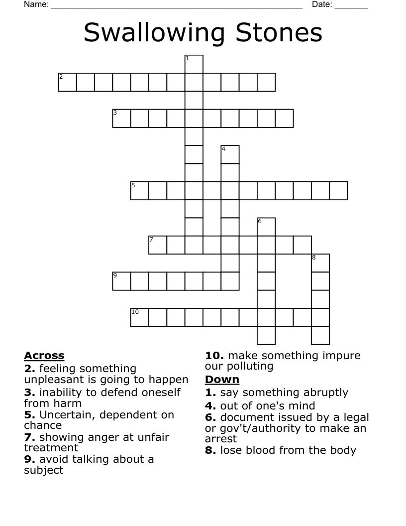 Swallowing Stones Crossword