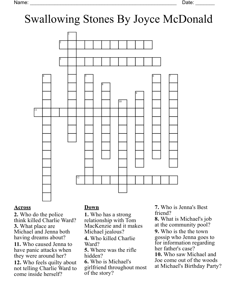 Swallowing Stones By Joyce McDonald Crossword