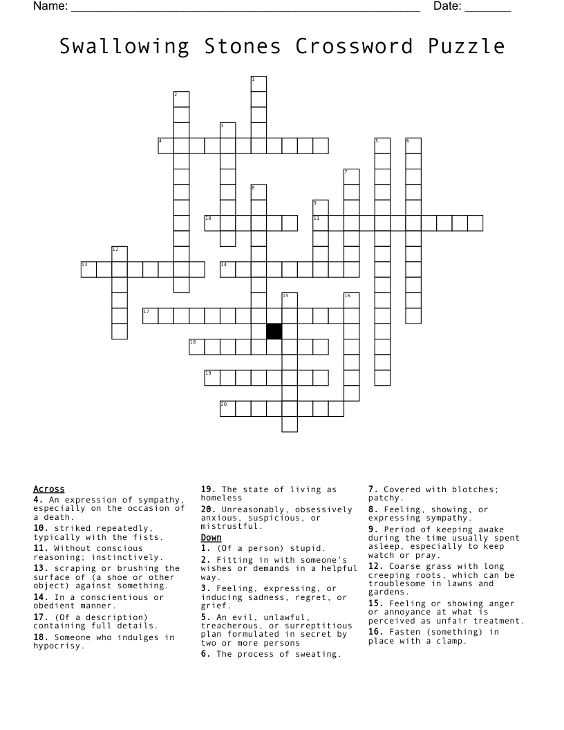 Swallowing Stones Crossword Puzzle