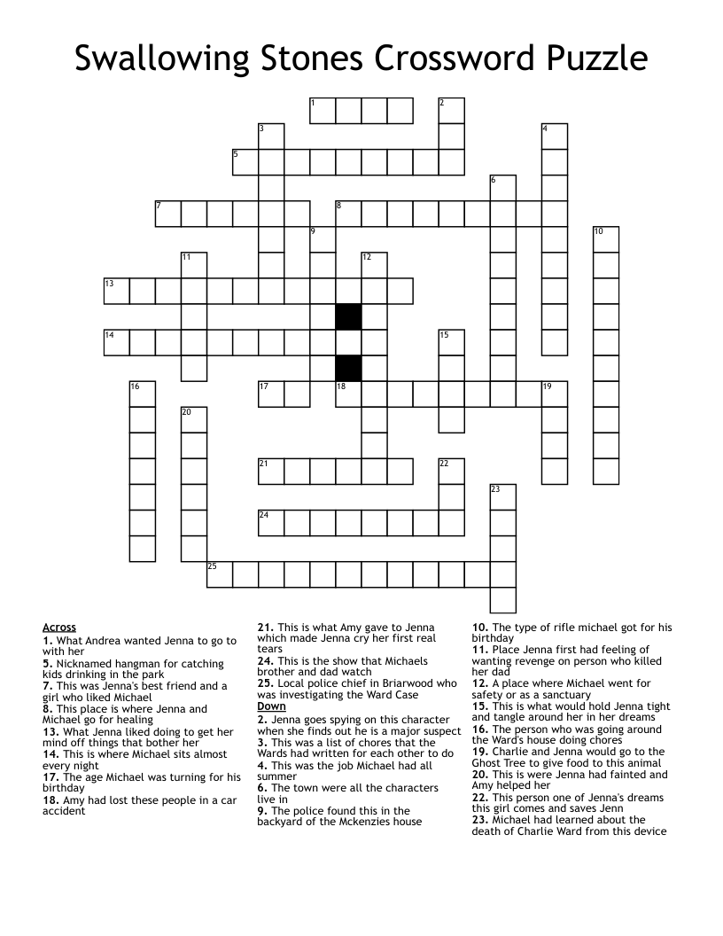 Swallowing Stones Crossword Puzzle