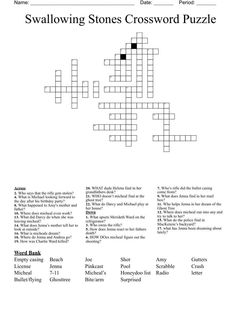 Swallowing Stones Crossword Puzzle