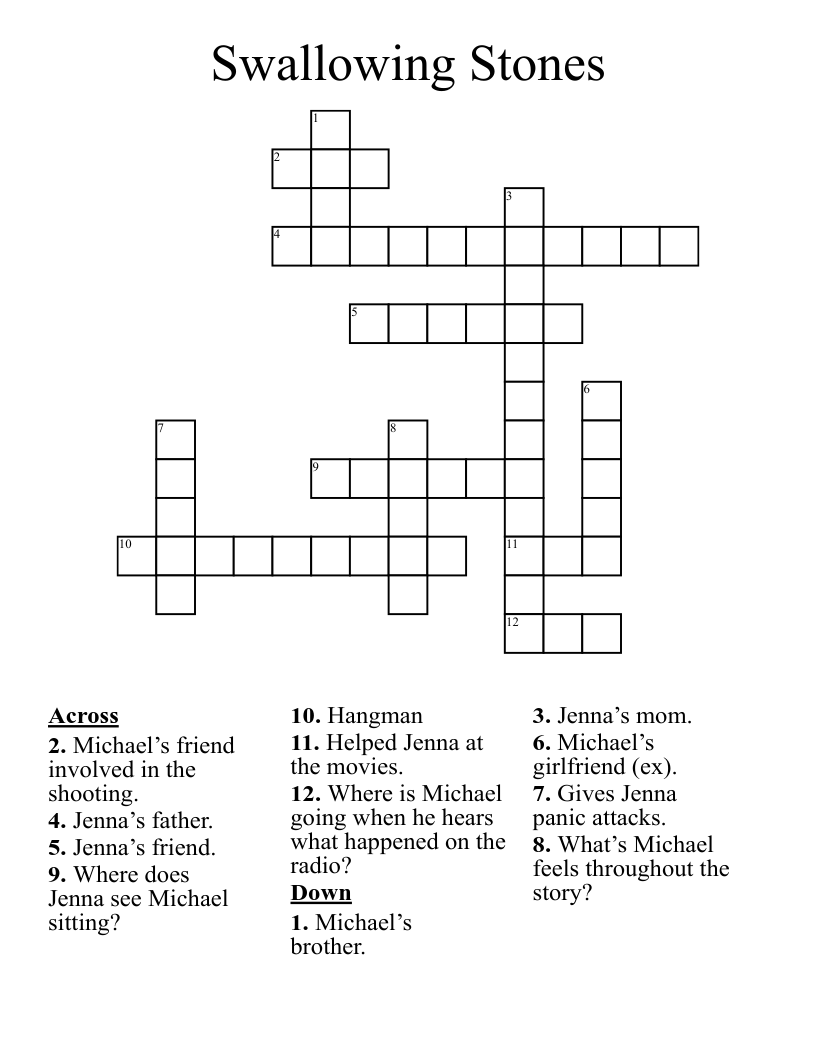 Swallowing Stones  Crossword