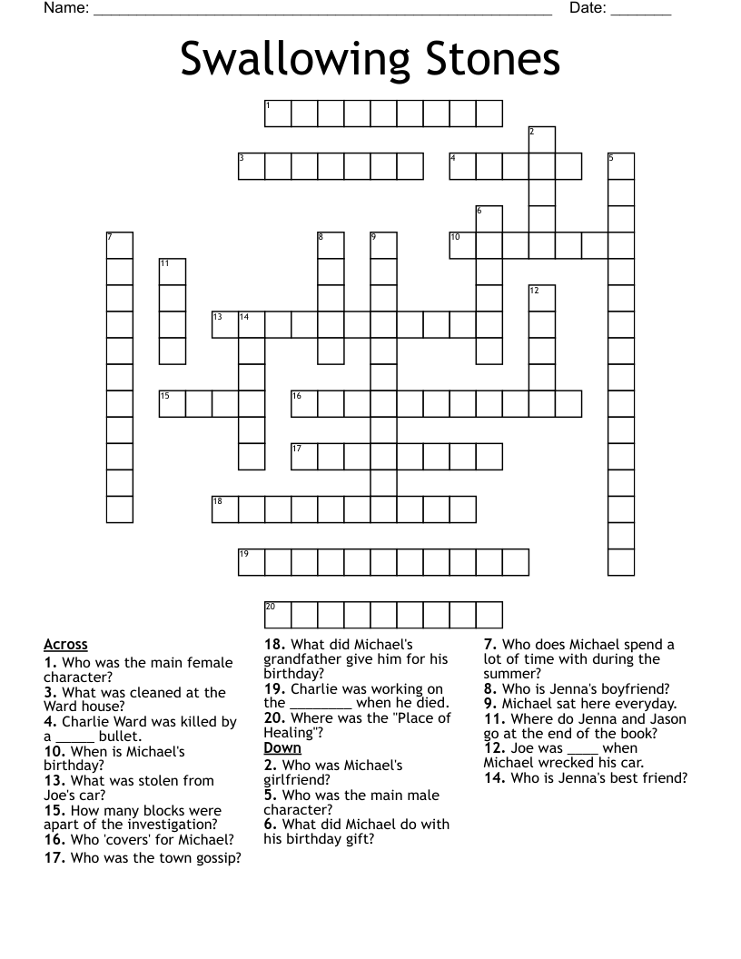 Swallowing Stones  Crossword