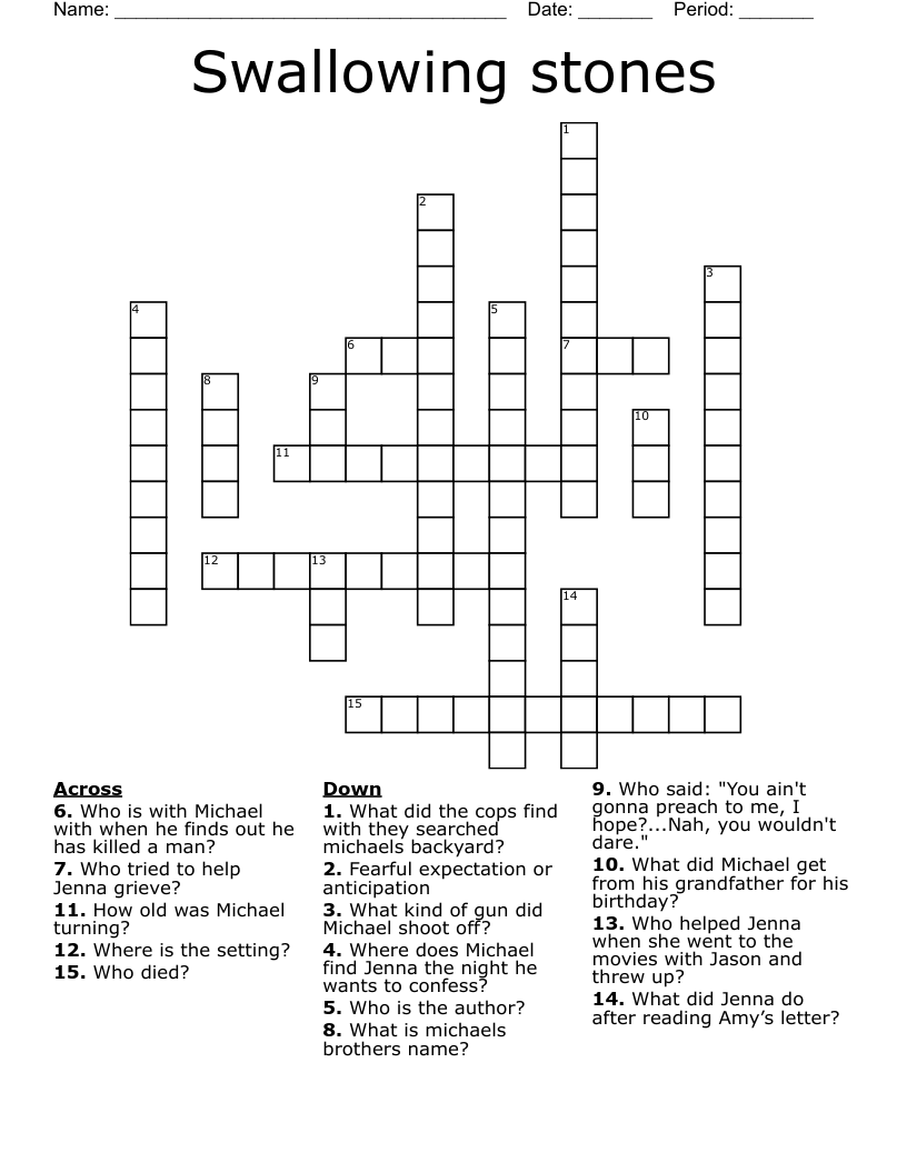 Swallowing stones Crossword