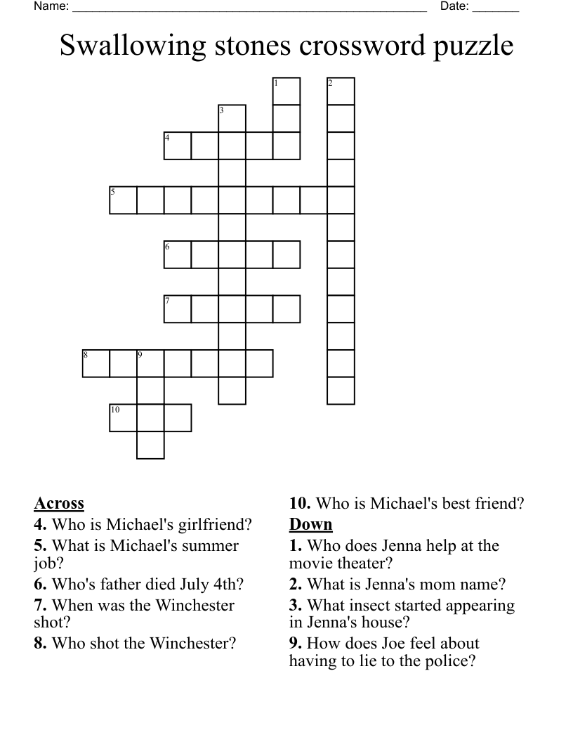 Swallowing stones crossword puzzle
