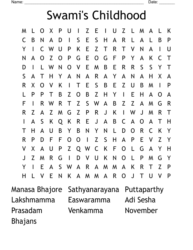 Swami's Childhood Word Search