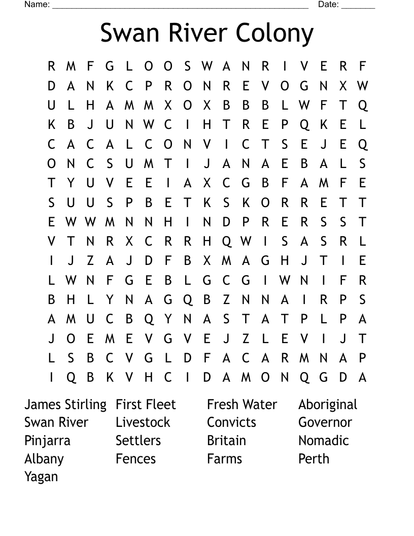 Swan River Colony Word Search