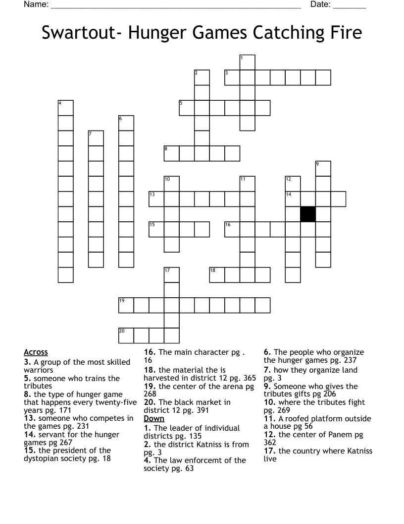 Swartout- Hunger Games Catching Fire Crossword