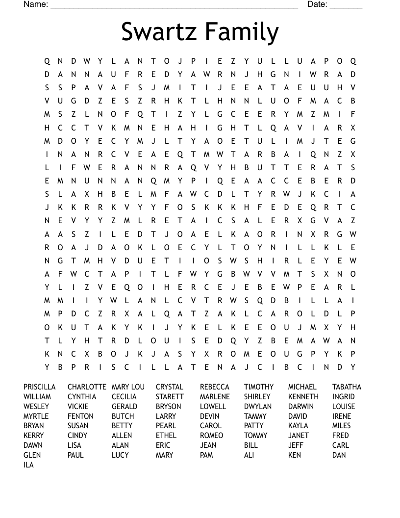 Swartz Family Word Search