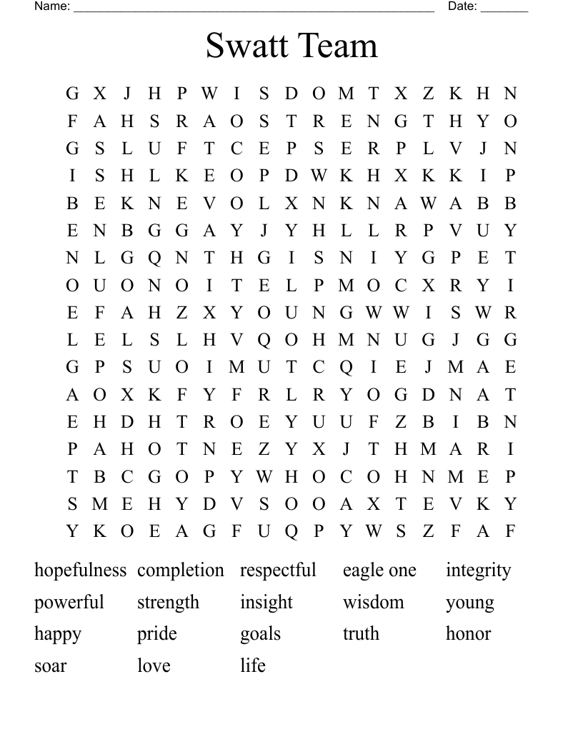 Swatt Team Word Search