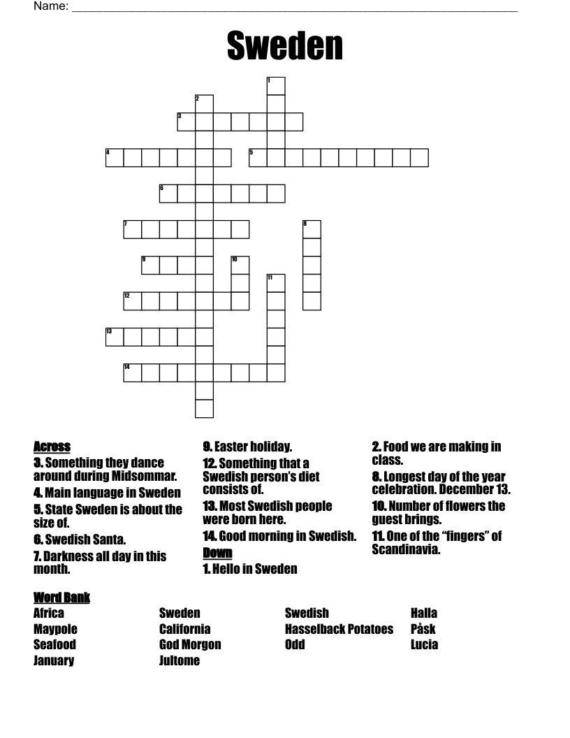 Sweden Crossword