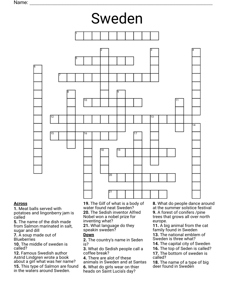 Sweden Crossword