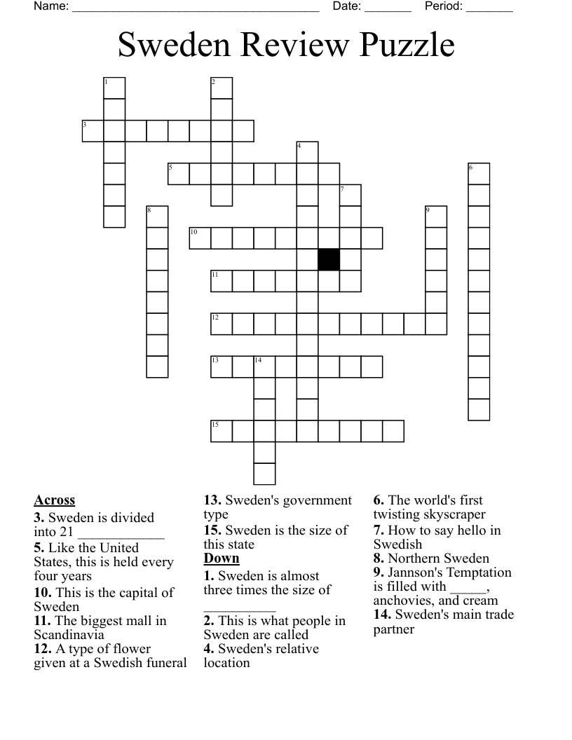 Sweden Review Puzzle Crossword