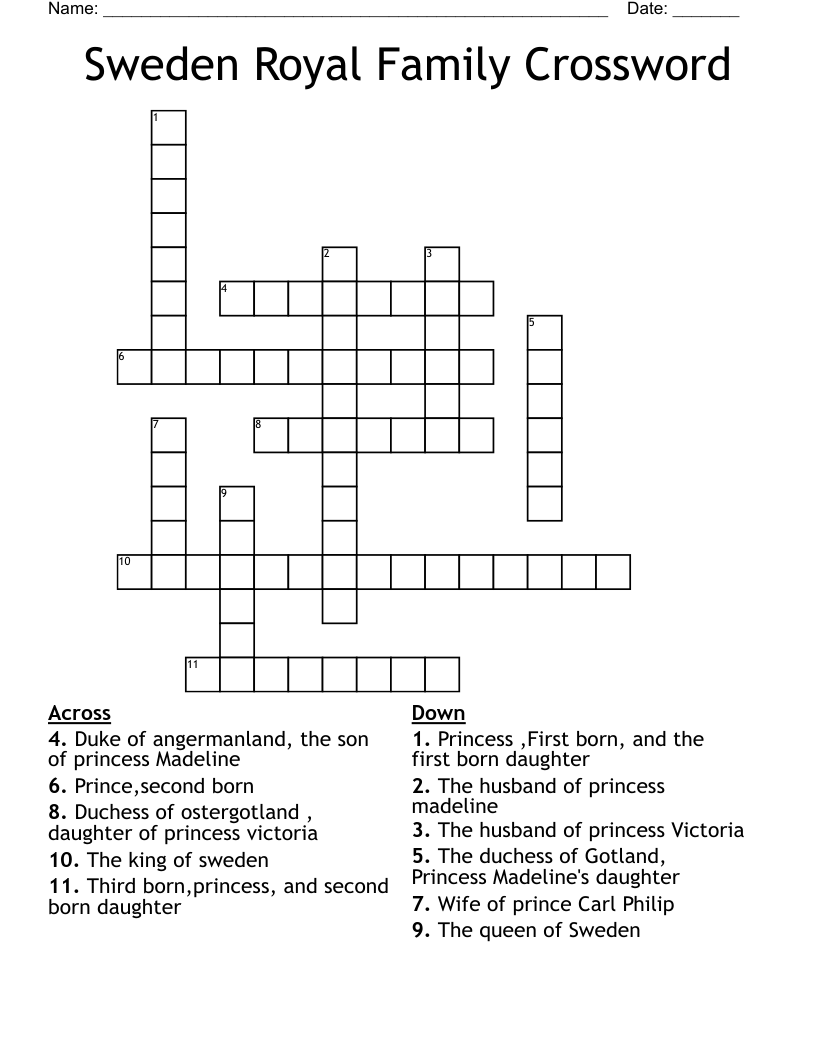 Sweden Royal Family Crossword