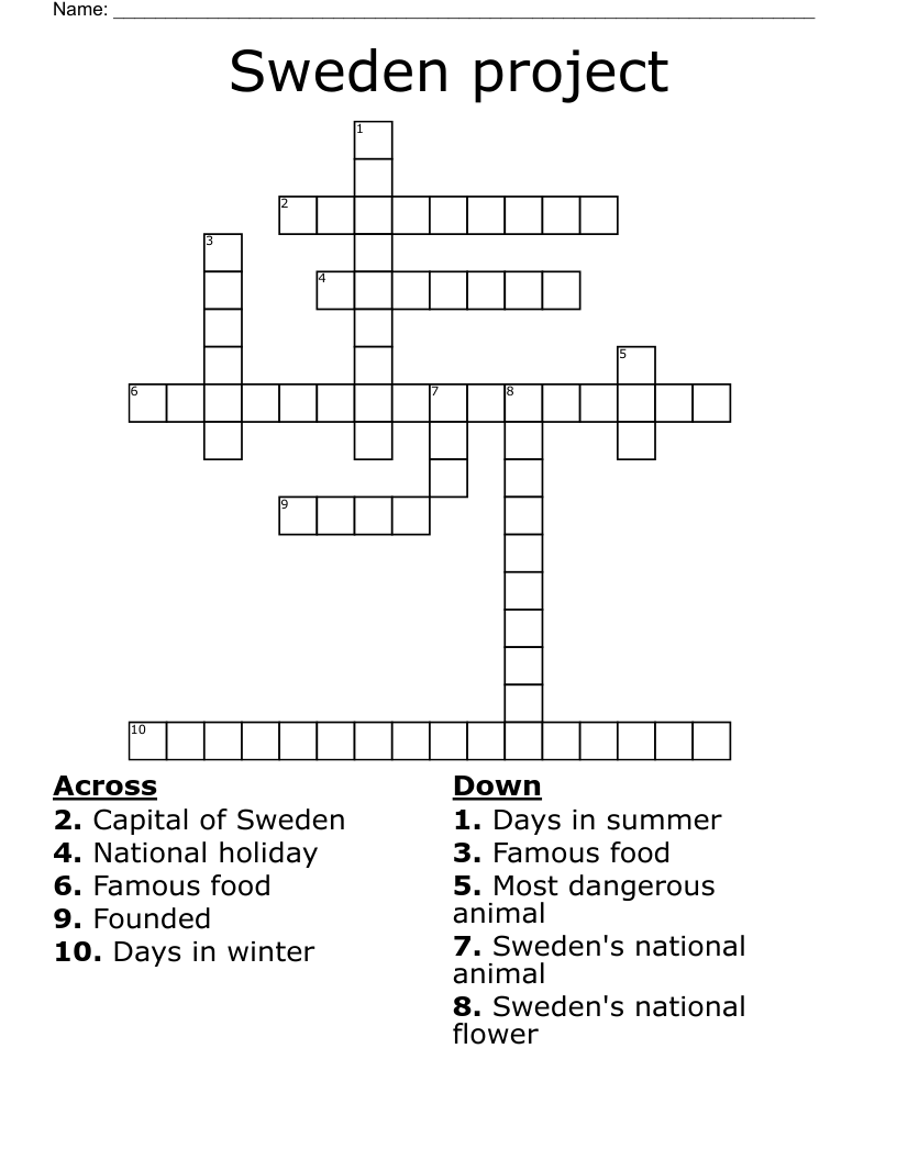 Sweden project Crossword