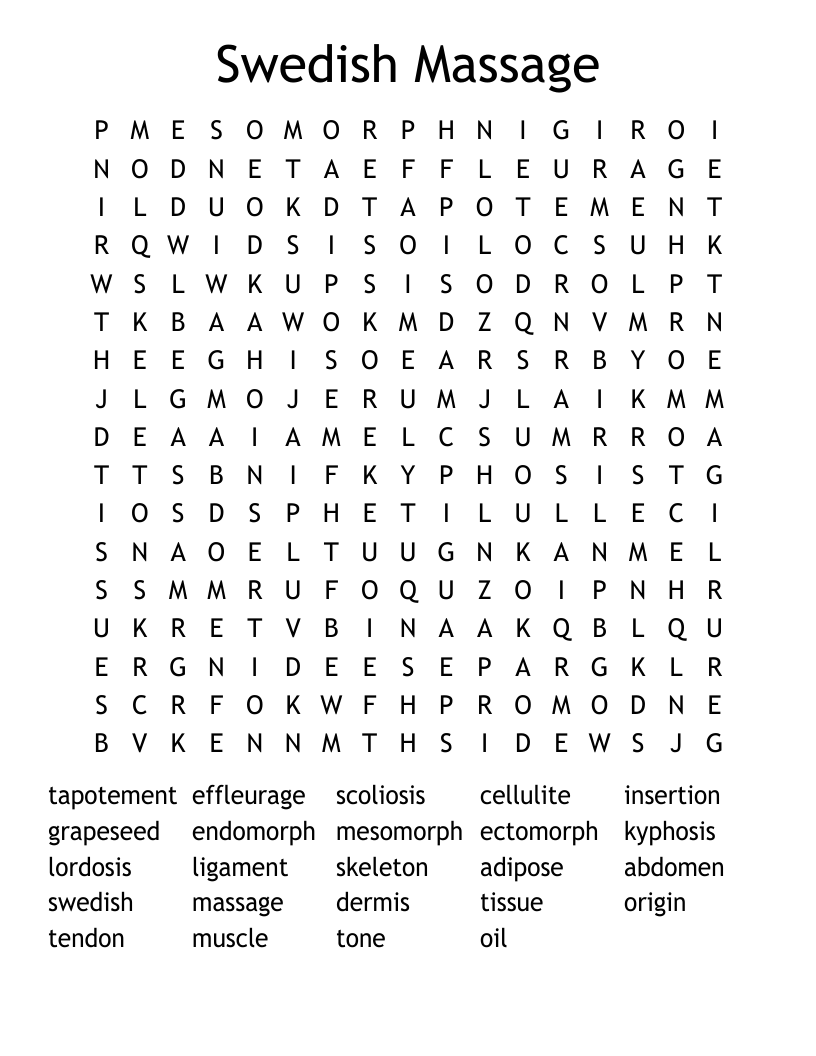 Swedish Massage Word Search