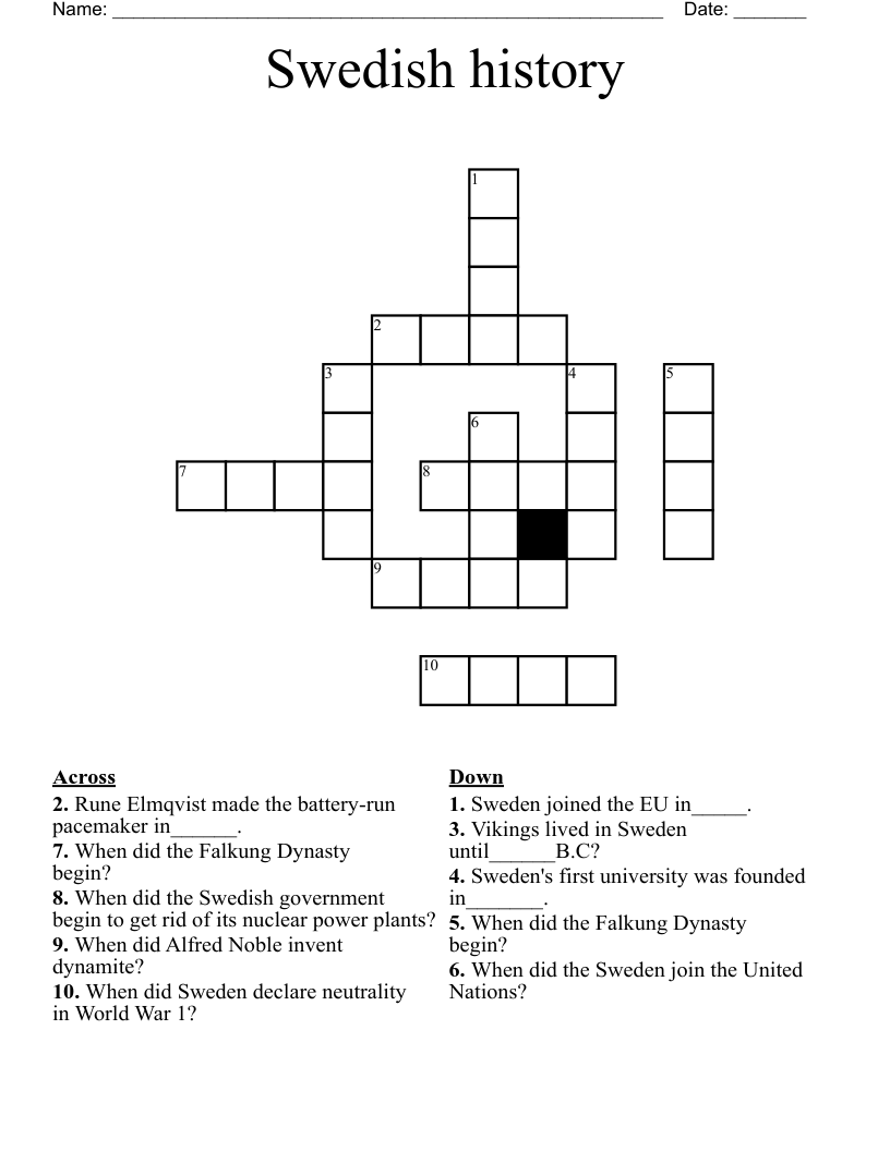 Swedish history Crossword