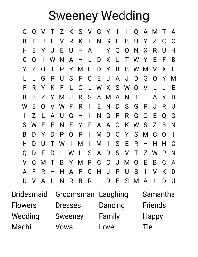 Sweeney Wedding Word Search