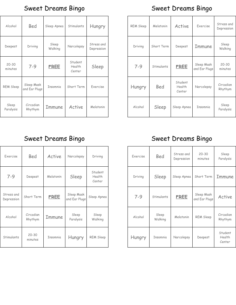 Sweet Dreams Bingo