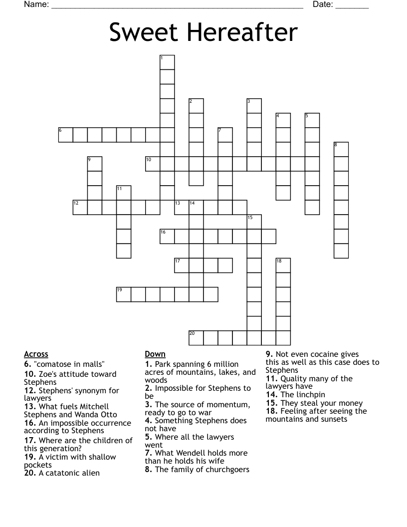 Sweet Hereafter Crossword
