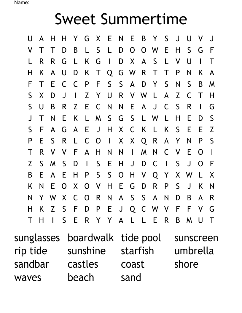 Sweet Summertime Word Search