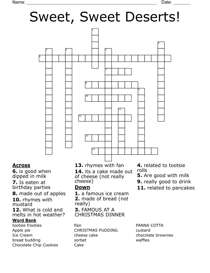 Sweet, Sweet Deserts! Crossword