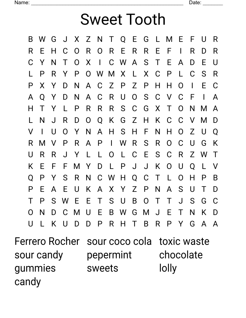 Sweet Tooth Word Search