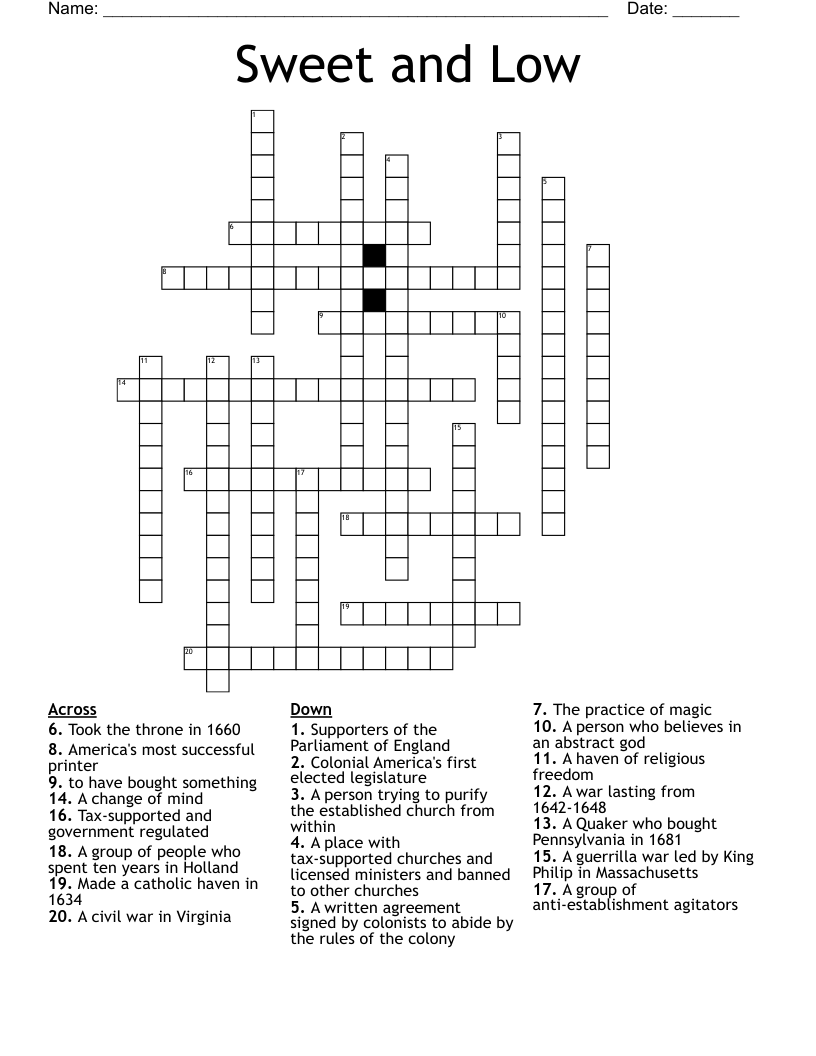 Sweet and Low Crossword