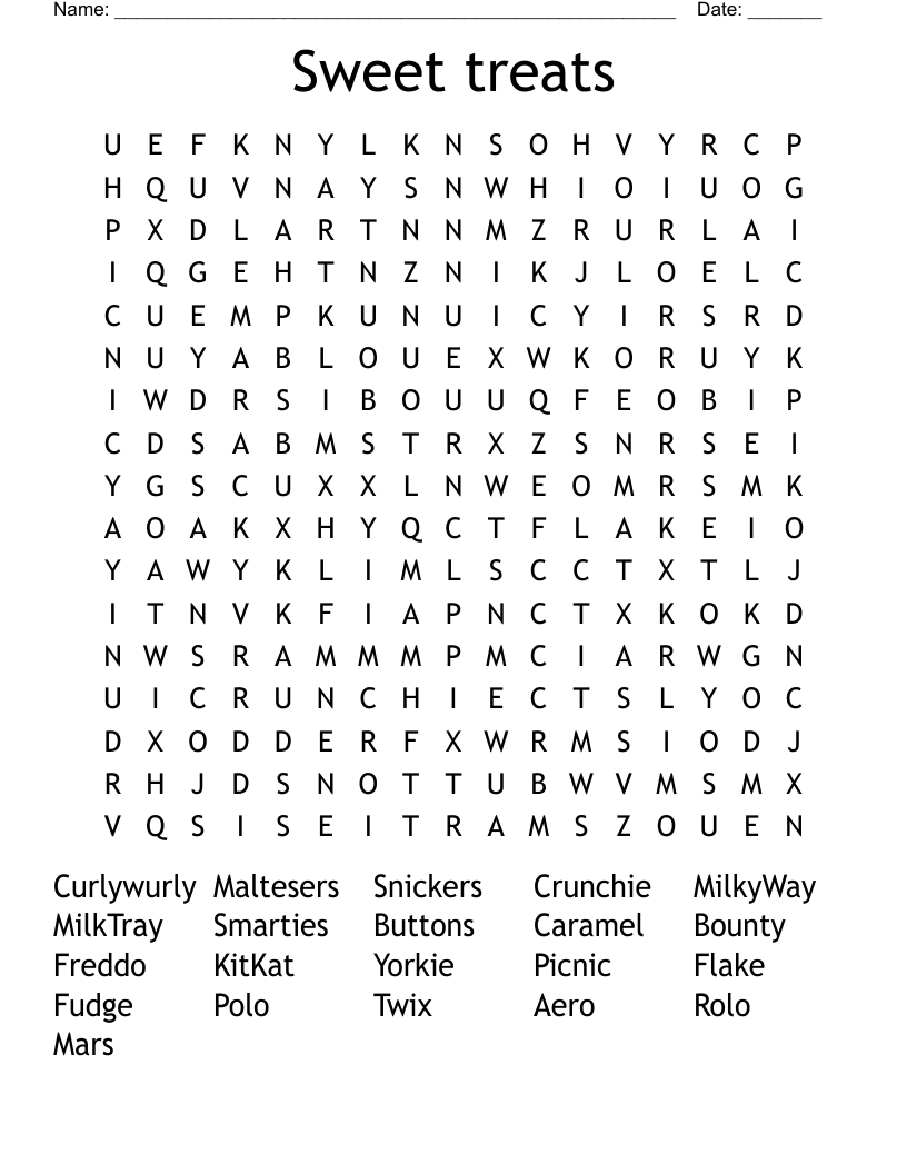 Sweet treats Word Search