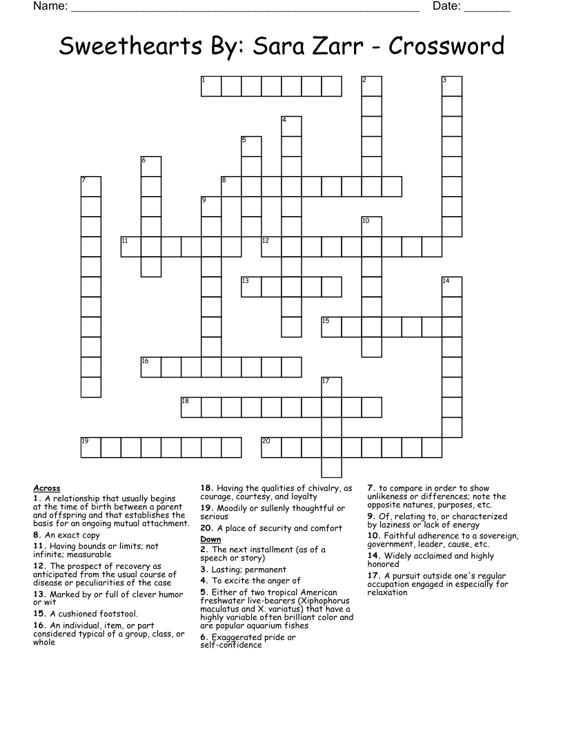 Sweethearts By: Sara Zarr - Crossword
