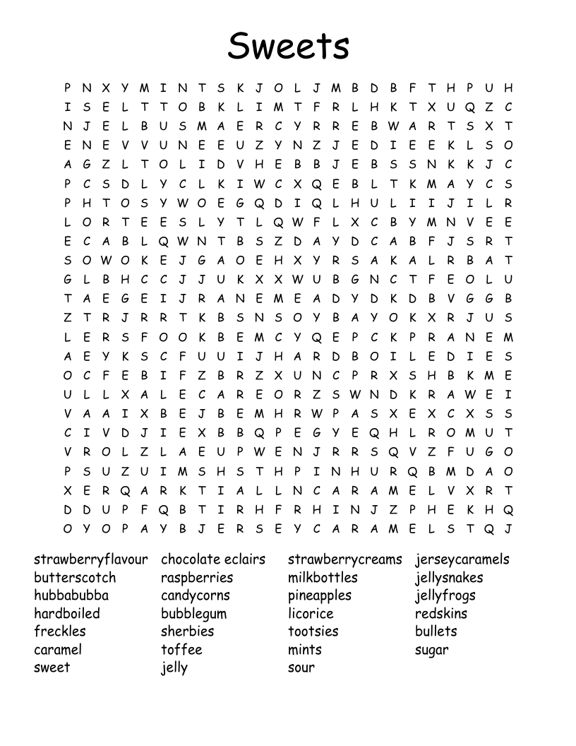 Sweets Word Search