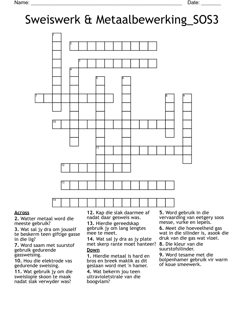 Sweiswerk & Metaalbewerking_SOS3 Crossword