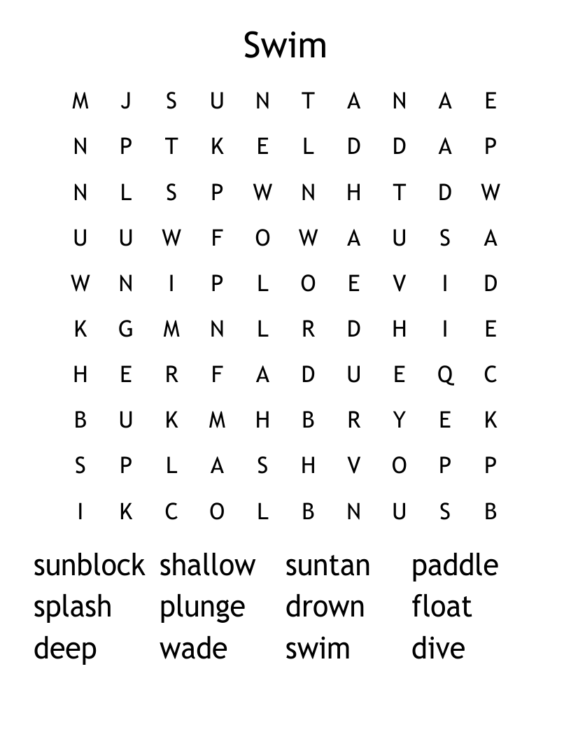 Swim Word Search