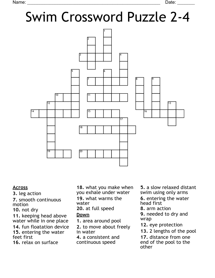 Swim Crossword Puzzle 2-4