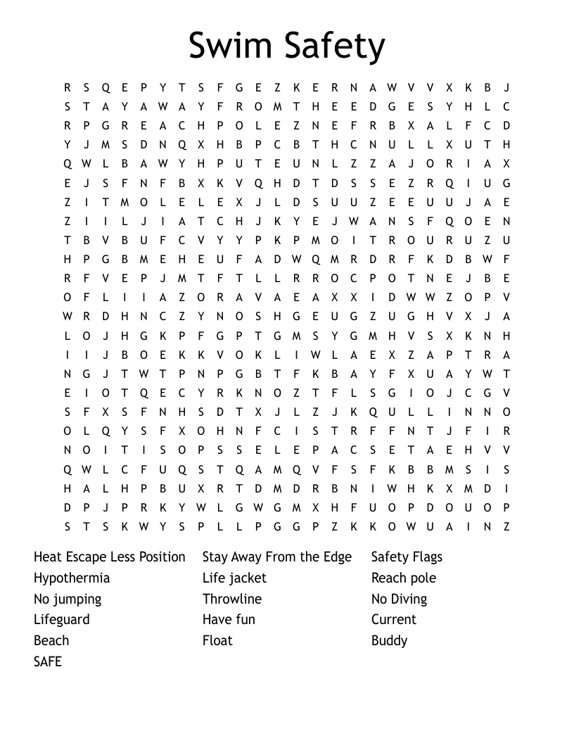 Swim Safety Word Search