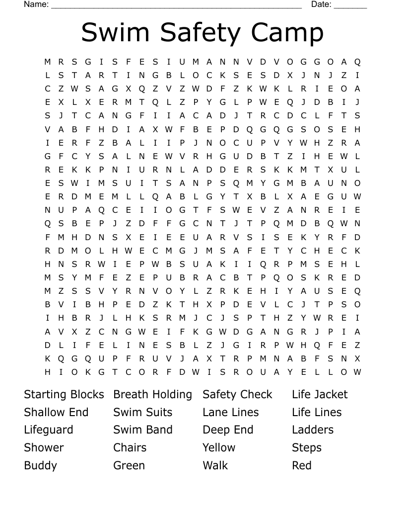 Swim Safety Camp Word Search