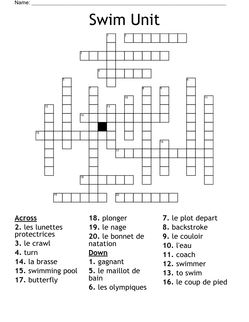 Swim Unit Crossword