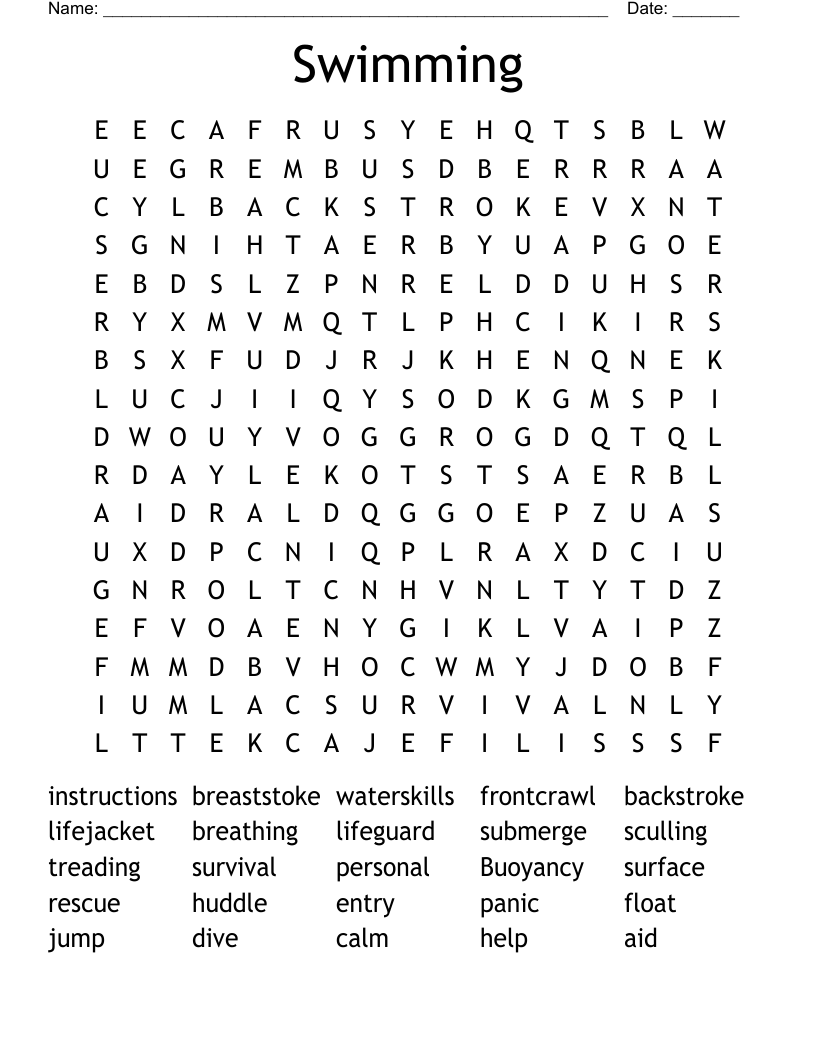 Swimming Word Search
