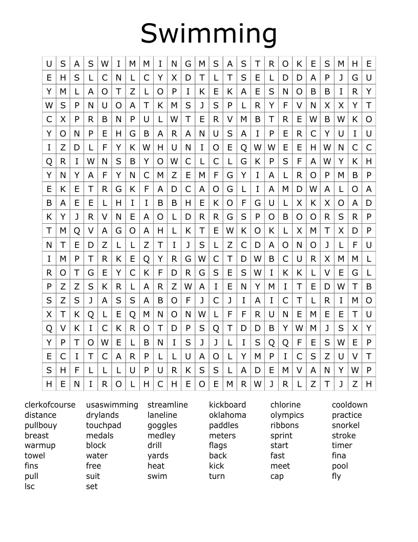 Swimming Word Search