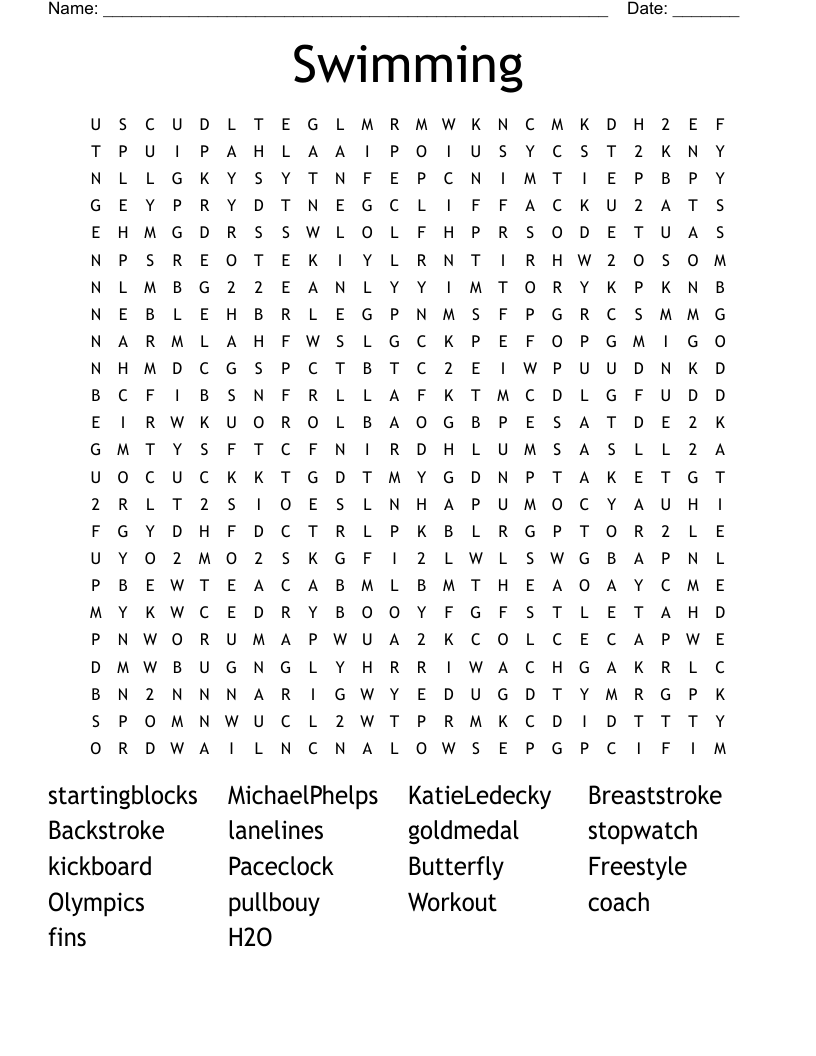 Swimming Word Search