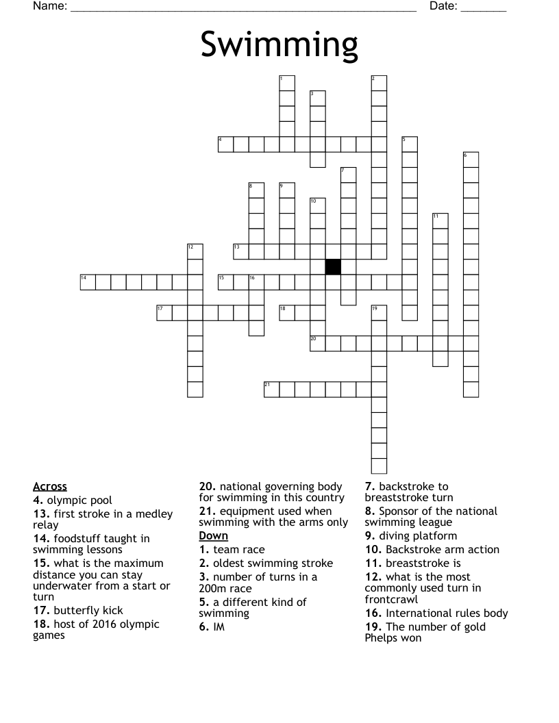 Swimming Crossword