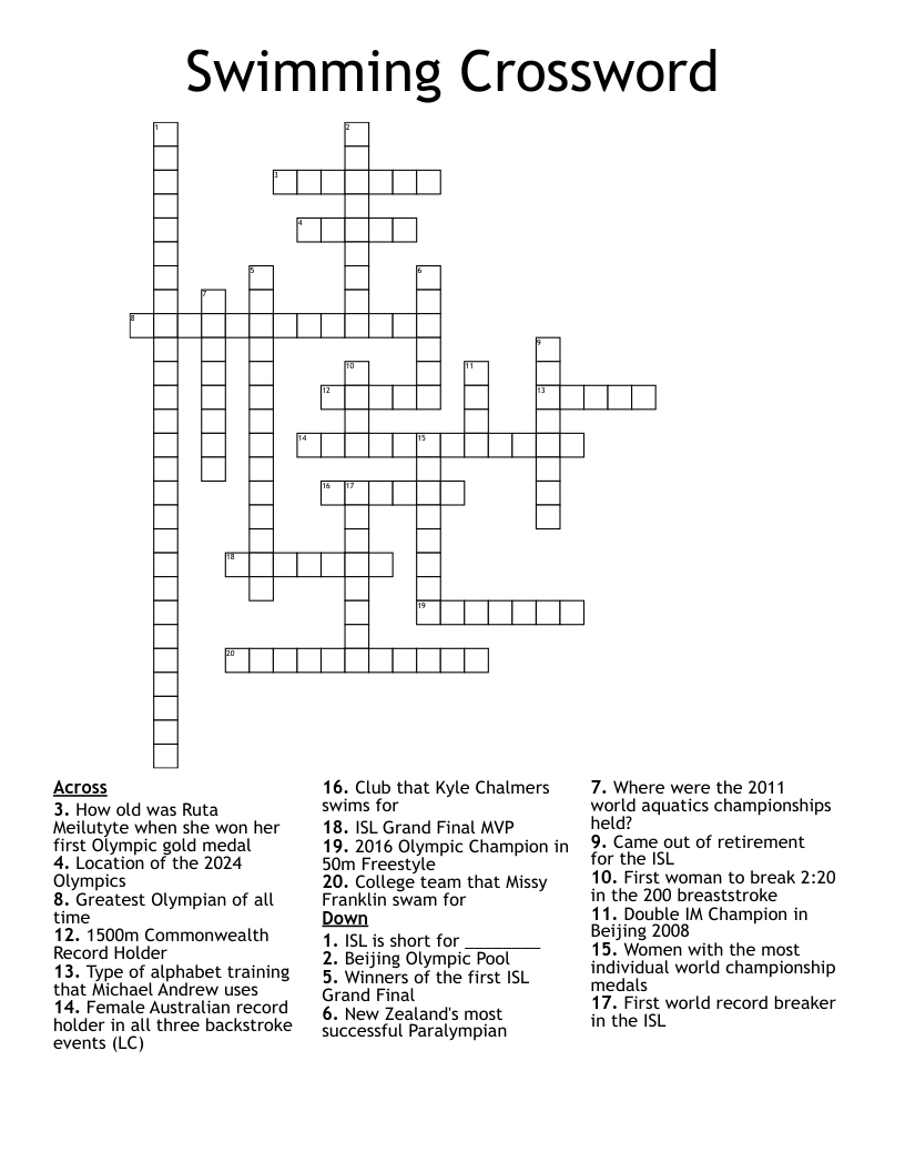 Swimming Crossword