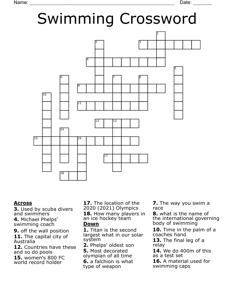 Swimming Crossword